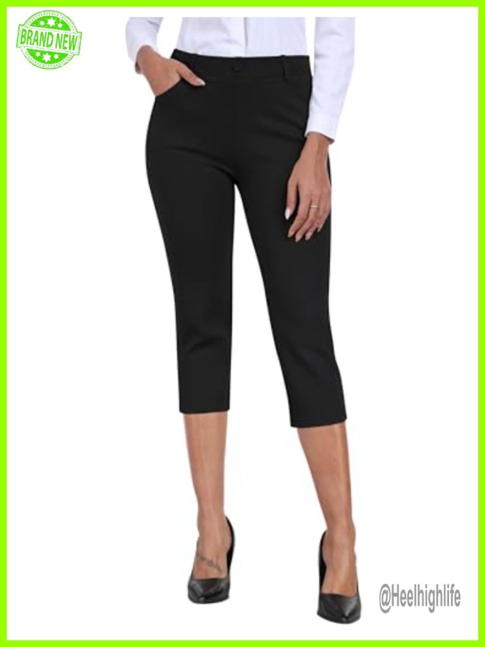 Stretch Capri Pants with Pockets Pull On Elastic Waist